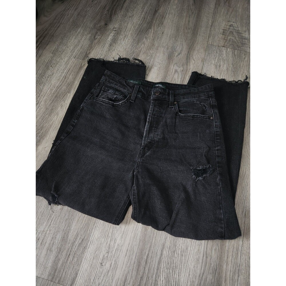Womens Wild Fable High Rise Straightleg Distressed Black Denim Jeans | Size 8